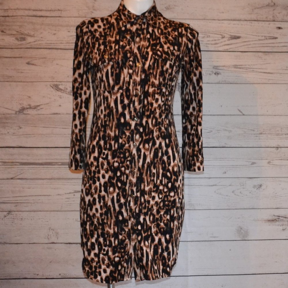 New York & Co Stretch Animal Print Tee Shirt Dress